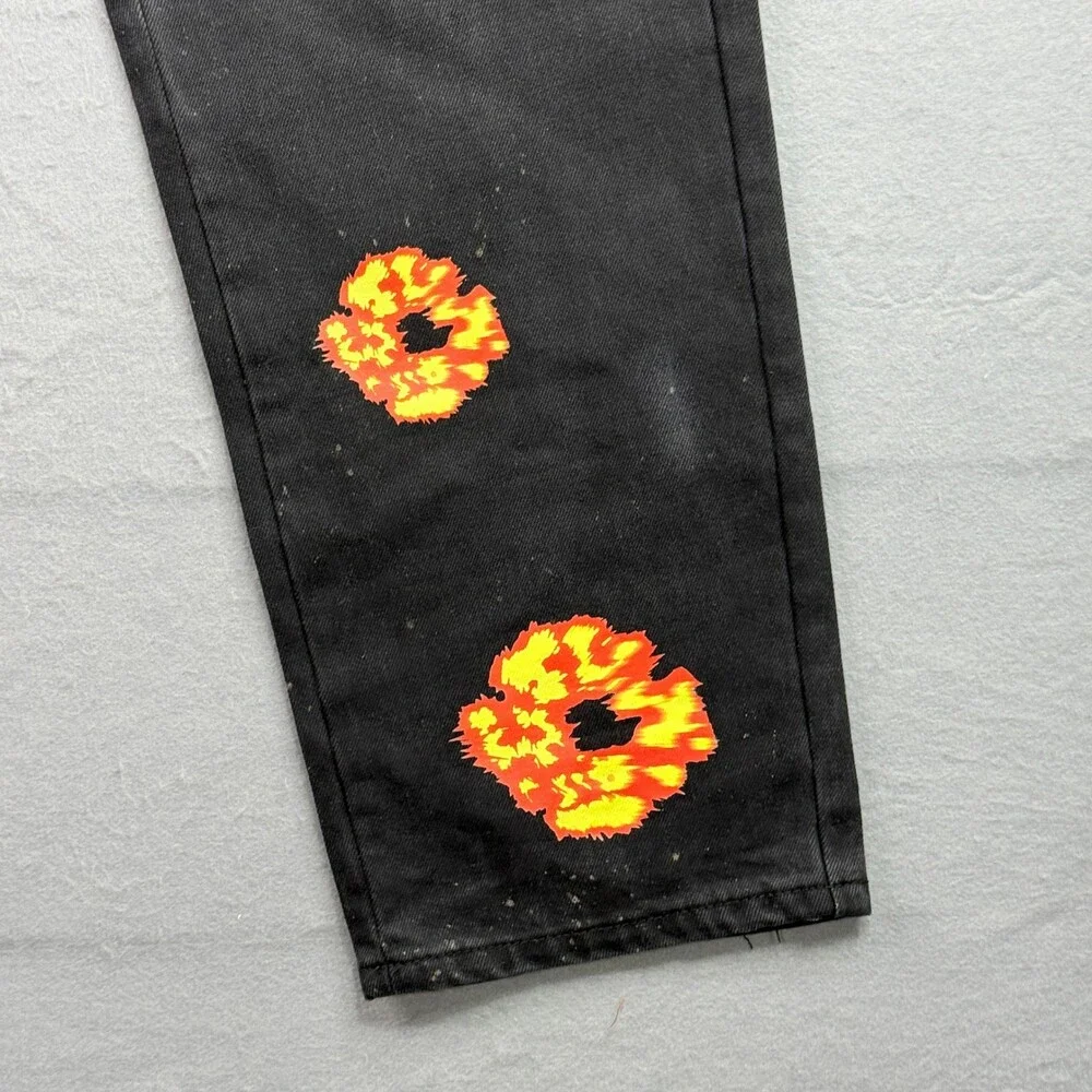 Denim Tears Levis 501 Jeans Mens 36x32 Black Orange Yellow Flame Wreath Print